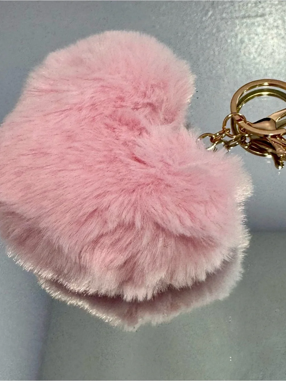 New Pink Faux Fur Heart Keychain